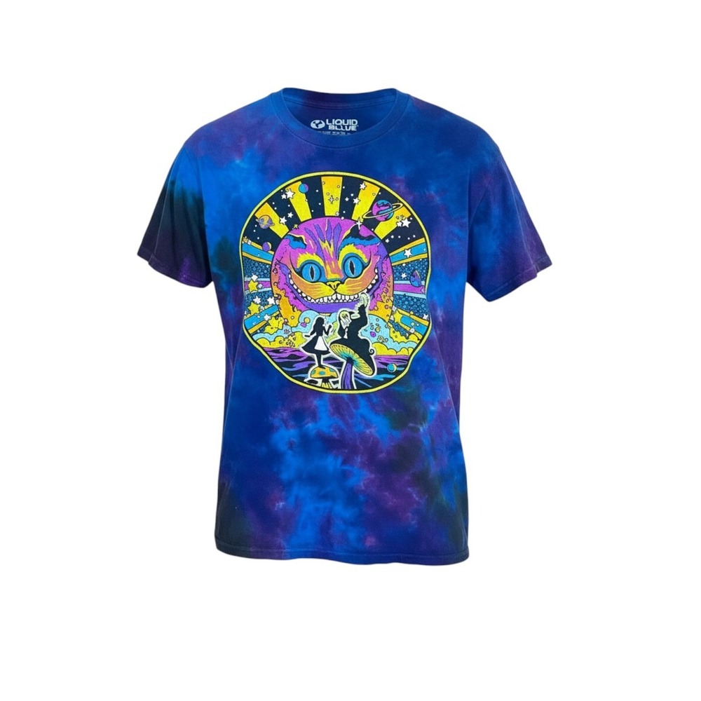 Liquid Blue Graphic Tee Womens S Blue Tie Dye Alice In Wonderland Cheshire Cat
